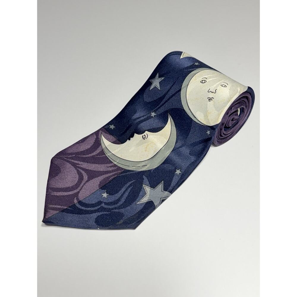 Dimoda Vintage Hand-Made Silk Tie Galaxy Moon & Stars Novelty Retro Size 57x4